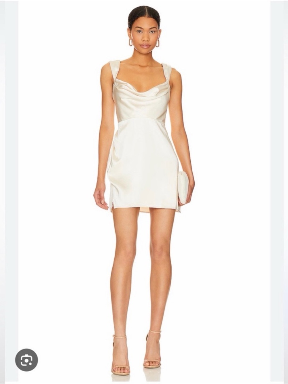 REVOLVE Runaway the Label Ivory Satin Cowl Neck Mini Dress- Havanna